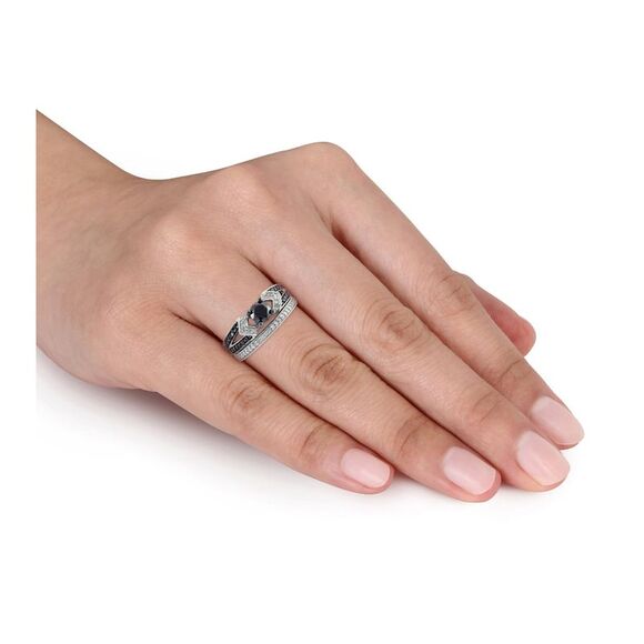 1.12 Carat (ctw) Black Diamond Engagement Ring and Wedding Band Set Sterling - Picture 2 of 5